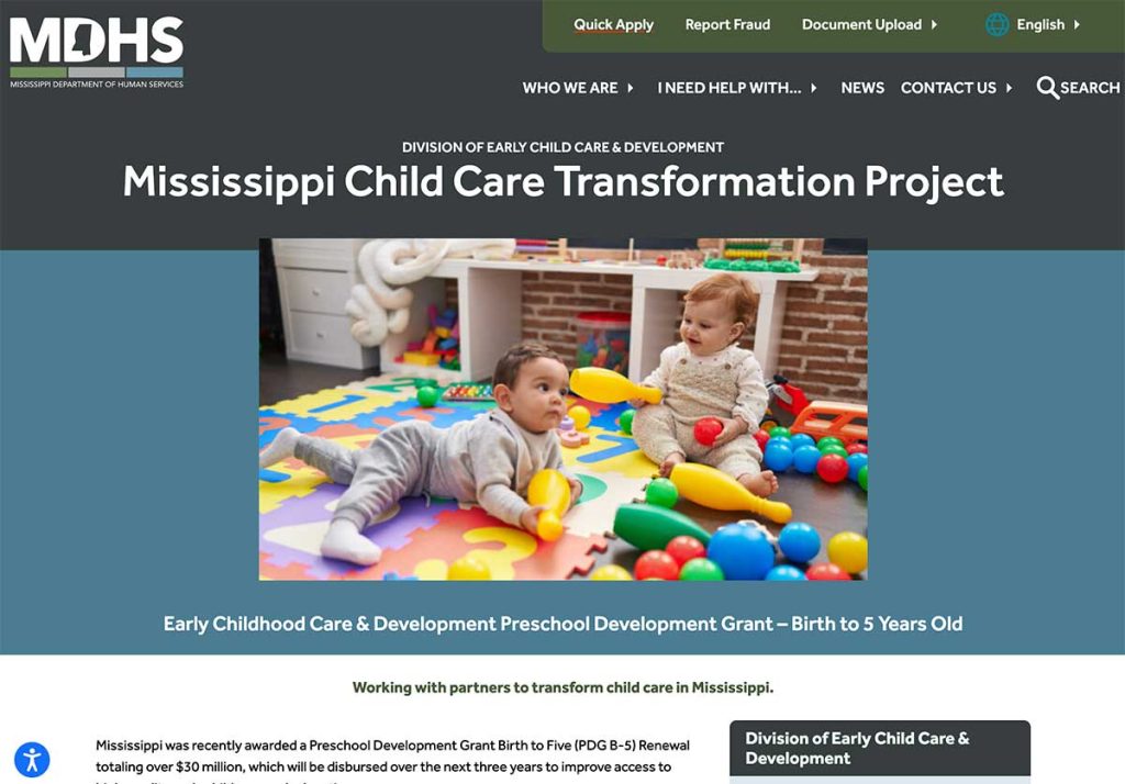 Mississippi Child Care Transformation Project landing page
