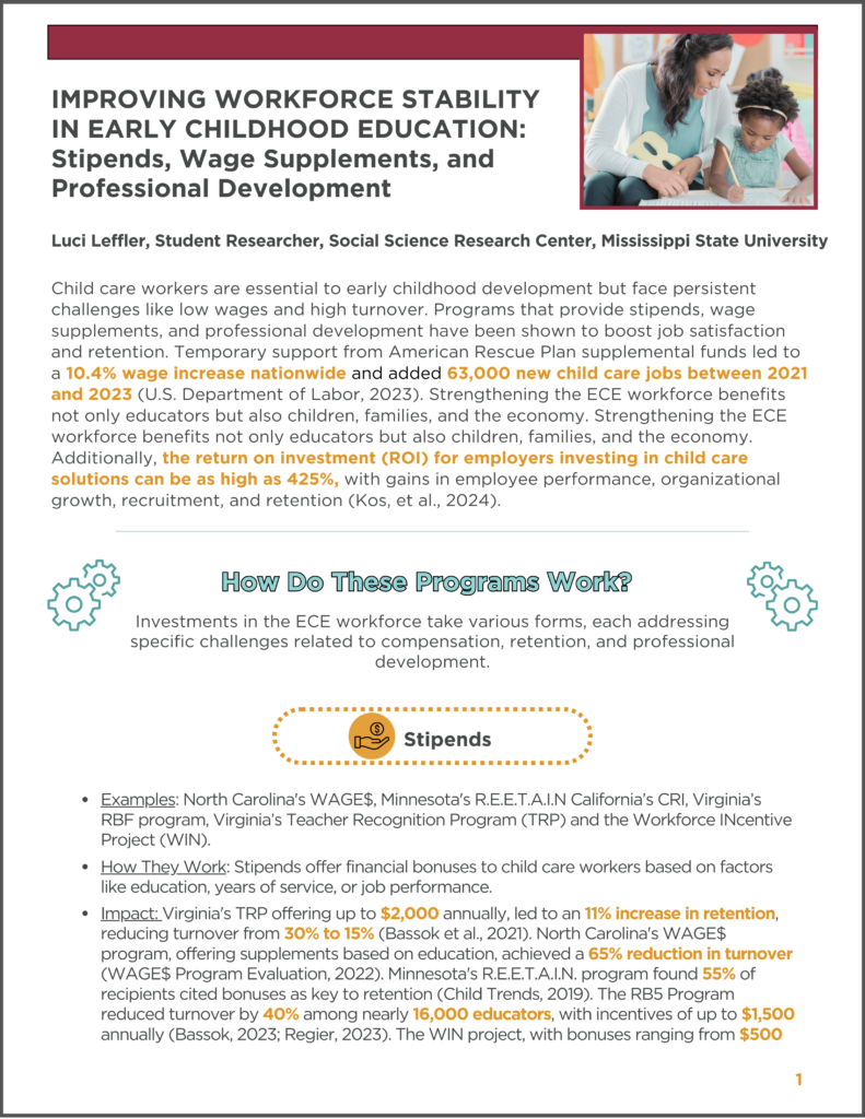 Cover picture from the Improving Workforce Stability In early Childhood Education brief.