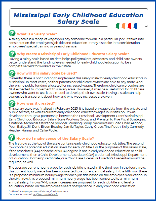 picture of front page of Mississippi Early Childhood Education Salary Scale Brief